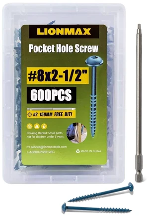 Pocket Hole Screws #8 x 2-1/2 Inch, 600PCS Exterior Pocket Screws Rust Resistant Blue Coated, Coarse Thread, Square Drive, Washer Head, for Outdoor Use, Self Tapping, 150MM Drive Bit Included Pocket Hole Screws #8 x 2-1/2 Inch, 600PCS Exterior Pocket Screws Rust Resistant Blue Coated, Coarse Thread, Square Drive, Washer Head, for Outdoor Use, Self Tapping, 150MM Drive Bit Included