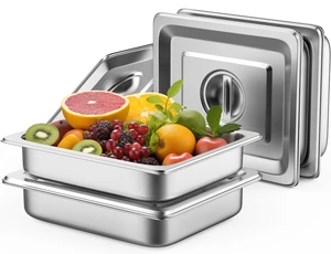 Hotel Pans with Lids, 4 Pack, 1/2 Size, 2.5" Deep Stainless Steel Steam Table Pan, 22 Gauge Anti Jam, Commercial Catering Food Pans, for Hotel Home Party Restaurant Buffet Hotel Pans with Lids, 4 Pack, 1/2 Size, 2.5" Deep Stainless Steel Steam Table Pan, 22 Gauge Anti Jam, Commercial Catering Food Pans, for Hotel Home Party Restaurant Buffet