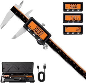 Digital Caliper 8" USB-C Charging Orange Display, Non-Backlit High-Contrast Screen, Stainless Caliper, USB-C Rechargeable, Inch/mm/Fraction, Auto-Off. For Woodworking, DIY, Home Use Digital Caliper 8" USB-C Charging Orange Display, Non-Backlit High-Contrast Screen, Stainless Caliper, USB-C Rechargeable, Inch/mm/Fraction, Auto-Off. For Woodworking, DIY, Home Use
