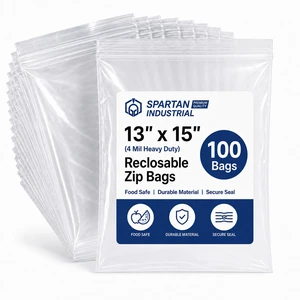 13 X 15 (100 Count) 4 Mil Thick Clear Reclosable Zip Plastic Poly Bags with Resealable Lock Seal Zipper - Heavy Duty and Durable 13 X 15 (100 Count) 4 Mil Thick Clear Reclosable Zip Plastic Poly Bags with Resealable Lock Seal Zipper - Heavy Duty and Durable