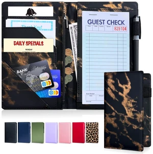5x8 Server Book, 7 Pocket Zipper Organizer, Fits Apron, Marble Black Reinforced PU Leather, Rigid Writing Surface, Spill-Resistant, Easy Clean, Fits 3.5x6.75 Checks, for Restaurants Cafes Bars 5x8 Server Book, 7 Pocket Zipper Organizer, Fits Apron, Marble Black Reinforced PU Leather, Rigid Writing Surface, Spill-Resistant, Easy Clean, Fits 3.5x6.75 Checks, for Restaurants Cafes Bars