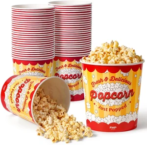 25 Pack Large Popcorn Buckets Disposable, 130 Oz Yellow and Red Paper Popcorn Containers Tubs for Home and Theater Movie Night 25 Pack Large Popcorn Buckets Disposable, 130 Oz Yellow and Red Paper Popcorn Containers Tubs for Home and Theater Movie Night