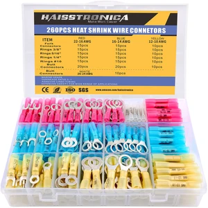 260PCS Heat Shrink Wire Connectors, 26-10 AWG, 4Colors/19Sizes Marine Grade Ring, Fork, Spade & Butt Terminals for Multiple Automotive & Boat Accessory Wiring Tasks, Electrical Connectors 260PCS Heat Shrink Wire Connectors, 26-10 AWG, 4Colors/19Sizes Marine Grade Ring, Fork, Spade & Butt Terminals for Multiple Automotive & Boat Accessory Wiring Tasks, Electrical Connectors