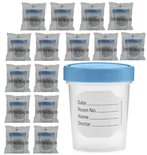 Sterile Specimen Cups 4 oz, Urine Collection Cups 15 Pack Individually bagged sterile cups with screw-on lids for urine collection, specimen testing, and secure sample handling Sterile Specimen Cups 4 oz, Urine Collection Cups 15 Pack Individually bagged sterile cups with screw-on lids for urine collection, specimen testing, and secure sample handling