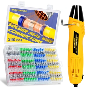 340PCS Solder Seal Connector Kit, 350W Heat Gun, AWG 26-10 Clear Sleeves, 2 Heat Settings, Focused Nozzle, 4 Color-Coded Sizes, Mini Heat Gun, Tight-Space Repairs 340PCS Solder Seal Connector Kit, 350W Heat Gun, AWG 26-10 Clear Sleeves, 2 Heat Settings, Focused Nozzle, 4 Color-Coded Sizes, Mini Heat Gun, Tight-Space Repairs