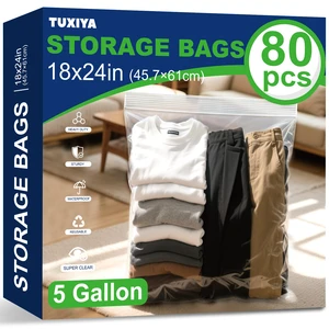 80PACK 5 Gallon Large Zipper Bags for Storage 18" x 24" Storage Bags Large Clear Zipper Bags Reusable with Sealable Zippers Top for Clothes, Travel & Moving,Thick 4 Mil 80PACK 5 Gallon Large Zipper Bags for Storage 18" x 24" Storage Bags Large Clear Zipper Bags Reusable with Sealable Zippers Top for Clothes, Travel & Moving,Thick 4 Mil
