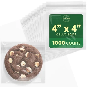 Self Sealing Cellophane Bags - 4" x 4" (1000 Count) - Clear Plastic Resealable Cello Bag - Cellophane Treat Bags, Cookie Bags for Packaging, Candy bags, Cello Bags, Pastry Bags Self Sealing Cellophane Bags - 4" x 4" (1000 Count) - Clear Plastic Resealable Cello Bag - Cellophane Treat Bags, Cookie Bags for Packaging, Candy bags, Cello Bags, Pastry Bags