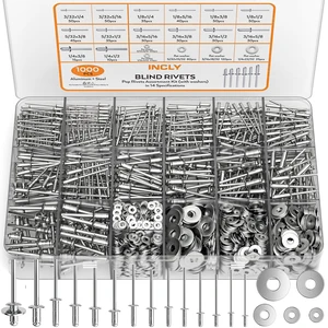 1000PCS Aluminum Pop Rivets Assortment Kit with Washers 14 Sizes Pop Rivets, 3/32",1/8",5/32",3/16",1/4", 5 Sizes 304 Stainless Steel Washers, Blind Rivets for Metal, DIY Repair 1000PCS Aluminum Pop Rivets Assortment Kit with Washers 14 Sizes Pop Rivets, 3/32",1/8",5/32",3/16",1/4", 5 Sizes 304 Stainless Steel Washers, Blind Rivets for Metal, DIY Repair