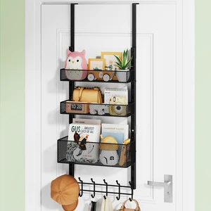 Over The Door Hanger with Coat Hooks and 3 Baskets, Rustproof Over The Door Hooks, Storage Organizer for Hats, Towels - Black Over The Door Hanger with Coat Hooks and 3 Baskets, Rustproof Over The Door Hooks, Storage Organizer for Hats, Towels - Black