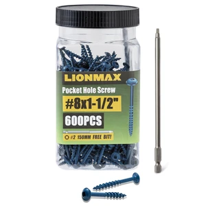 Pocket Hole Screws #8 x 1-1/2 Inch, 600PCS Exterior Pocket Screws Rust Resistant Blue Coated, Coarse Thread, Square Drive, Washer Head, for Outdoor Use, Self Tapping, 150MM Drive Bit Included Pocket Hole Screws #8 x 1-1/2 Inch, 600PCS Exterior Pocket Screws Rust Resistant Blue Coated, Coarse Thread, Square Drive, Washer Head, for Outdoor Use, Self Tapping, 150MM Drive Bit Included