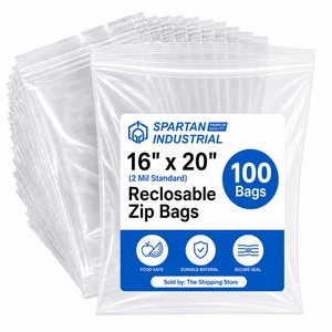 16 X 20 (100 Count) 2 Mil Clear Reclosable Zip Plastic Poly Bags with Resealable Lock Seal Zipper 16 X 20 (100 Count) 2 Mil Clear Reclosable Zip Plastic Poly Bags with Resealable Lock Seal Zipper
