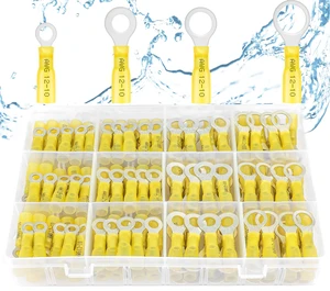 100PCS Heat Shrink Ring Terminals, 12-10 AWG, Yellow 4 Sizes Battery and Ground Stud Connections, Fuse Block, Battery Charger and Trailer Wiring, Heat Shrink Wire Connectors 100PCS Heat Shrink Ring Terminals, 12-10 AWG, Yellow 4 Sizes Battery and Ground Stud Connections, Fuse Block, Battery Charger and Trailer Wiring, Heat Shrink Wire Connectors