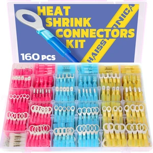 160PCS Heat Shrink Wire Connectors, 26-10 AWG, 4Colors/31Sizes Marine Grade Ring, Fork, Spade, Bullet & Butt Terminals, Multiple Automotive & Boat Wiring Tasks, Electrical Connectors 160PCS Heat Shrink Wire Connectors, 26-10 AWG, 4Colors/31Sizes Marine Grade Ring, Fork, Spade, Bullet & Butt Terminals, Multiple Automotive & Boat Wiring Tasks, Electrical Connectors