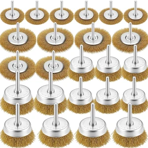 24 Pcs Brass Wire Brush for Drills, Cup & Flat Crimped Wheel Sets Sturdy Brass-Plated Carbon Steel Wires, 1/4-Inch Round Shank Attachment for Rust & Paint Cleaning, Polishing Metal Surfaces 24 Pcs Brass Wire Brush for Drills, Cup & Flat Crimped Wheel Sets Sturdy Brass-Plated Carbon Steel Wires, 1/4-Inch Round Shank Attachment for Rust & Paint Cleaning, Polishing Metal Surfaces