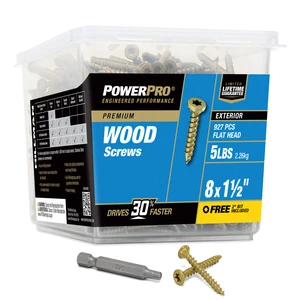 Exterior Wood Screws, #8 x 1-1/2in, 927 Pack, Bronze Epoxy finish, Star drive with T25 bit, Self-drilling point for deck, fence, and pressure-treated wood projects Exterior Wood Screws, #8 x 1-1/2in, 927 Pack, Bronze Epoxy finish, Star drive with T25 bit, Self-drilling point for deck, fence, and pressure-treated wood projects