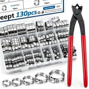 130Pcs 12-Sizes 304 Stainless Steel Single Ear Hose Clamps with Ear clamp plier 6-36.1mm Crimp Hose Clamps Assortment Kit for Auto/Home Appliance/Pipe/Fuel Line Stepless hose clamp with pincer 130Pcs 12-Sizes 304 Stainless Steel Single Ear Hose Clamps with Ear clamp plier 6-36.1mm Crimp Hose Clamps Assortment Kit for Auto/Home Appliance/Pipe/Fuel Line Stepless hose clamp with pincer