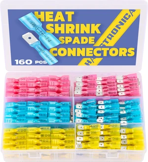 160PCS Heat Shrink Spade Connectors, 22-10 AWG, Male/Female Quick Disconnect Wire Connectors for Automotive, Watercraft & Electronics, 3:1 Adhesive-Lined Crimp Terminals 160PCS Heat Shrink Spade Connectors, 22-10 AWG, Male/Female Quick Disconnect Wire Connectors for Automotive, Watercraft & Electronics, 3:1 Adhesive-Lined Crimp Terminals