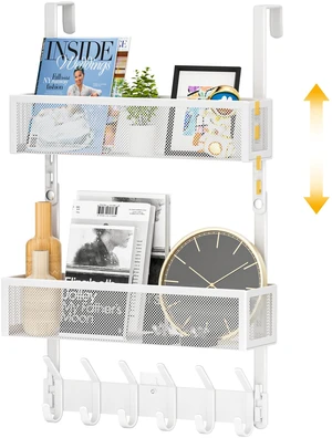 Over The Door Hooks Organizer,Door Hanger with 10 Hooks & 2 Basket Adjustable Spacing,Over The Door Towel Rack,Multi-Purpose Back Storage Organizer Hanging Coat for Bathroom,Kitchen (White) Over The Door Hooks Organizer,Door Hanger with 10 Hooks & 2 Basket Adjustable Spacing,Over The Door Towel Rack,Multi-Purpose Back Storage Organizer Hanging Coat for Bathroom,Kitchen (White)