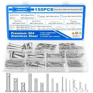 150PCS Premium 304 Stainless Steel Clevis Pins Cotter Pins R Clips Assortment Kit, 15 Sizes Single Hole Flat Head Cotter Clips Fasteners for Trailer Hitch, Automotive, Machinery Use 150PCS Premium 304 Stainless Steel Clevis Pins Cotter Pins R Clips Assortment Kit, 15 Sizes Single Hole Flat Head Cotter Clips Fasteners for Trailer Hitch, Automotive, Machinery Use