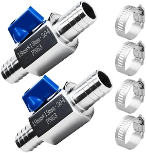 2Pack 3/4" Hose ID Barb Mini Ball Valve, Stainless Steel Small Shut Off Valve with Clamps Kit for Water Oil Gas (2, 3/4 Inch) 2Pack 3/4" Hose ID Barb Mini Ball Valve, Stainless Steel Small Shut Off Valve with Clamps Kit for Water Oil Gas (2, 3/4 Inch)