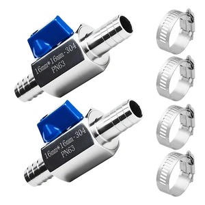 2Pack 5/8" Hose ID Barb Mini Ball Valve, Stainless Steel Small Shut Off Valve with Clamps Kit for Water Oil Gas (2, 5/8 Inch) 2Pack 5/8" Hose ID Barb Mini Ball Valve, Stainless Steel Small Shut Off Valve with Clamps Kit for Water Oil Gas (2, 5/8 Inch)