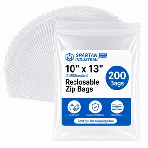 10 X 13 (200 Count) 2 Mil Clear Reclosable Zip Plastic Poly Bags with Resealable Lock Seal Zipper 10 X 13 (200 Count) 2 Mil Clear Reclosable Zip Plastic Poly Bags with Resealable Lock Seal Zipper