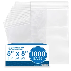 5 X 8 (1000 Count) 2 Mil Clear Reclosable Zip Plastic Poly Bags with Resealable Lock Seal Zipper 5 X 8 (1000 Count) 2 Mil Clear Reclosable Zip Plastic Poly Bags with Resealable Lock Seal Zipper