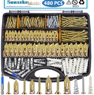 480 PCS Self Drilling Drywall Anchors Kit with Screws - 4 Sheetrock Anchors & 5 Screw Sizes (2026 Upgraded), No Drill Needed, Zinc Plated Steel and Plastic, Heavy Duty Wall Anchors 480 PCS Self Drilling Drywall Anchors Kit with Screws - 4 Sheetrock Anchors & 5 Screw Sizes (2026 Upgraded), No Drill Needed, Zinc Plated Steel and Plastic, Heavy Duty Wall Anchors