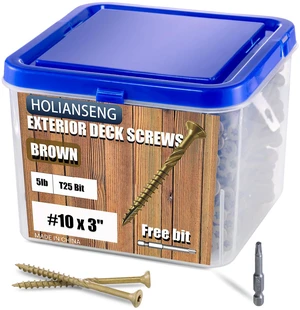 Deck Screws 3 Inch, #10 x 3'', Rust Resistant, Brown Epoxy Coated, Outdoor Screws, Torx/Star Drive, T25 Bit,5lb Deck Screws 3 Inch, #10 x 3'', Rust Resistant, Brown Epoxy Coated, Outdoor Screws, Torx/Star Drive, T25 Bit,5lb