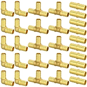 30pcs 1/2" PEX Fittings, Elbow TEE Straight Couplings Set, PEX Brass Crimp Fitting Combo with Tees, Elbows, Straights 30pcs 1/2" PEX Fittings, Elbow TEE Straight Couplings Set, PEX Brass Crimp Fitting Combo with Tees, Elbows, Straights