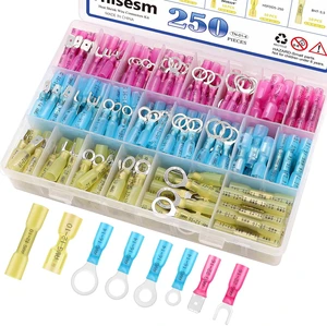 250Pcs Heat Shrink Wire Connectors, Waterproof Insulated Automotive Marine Electrical Terminals Kit, Crimp Connector Assortment, Ring Fork Spade Splices 250Pcs Heat Shrink Wire Connectors, Waterproof Insulated Automotive Marine Electrical Terminals Kit, Crimp Connector Assortment, Ring Fork Spade Splices