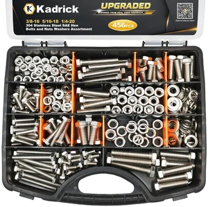456PCS Stainless Steel Bolt and Nut Kit,SAE 1/4-20 5/16-18 3/8-16 With Storage Box,Length from 1/2''-2''304 stain less steel,assorted bolts with nuts flat & lock washers 456PCS Stainless Steel Bolt and Nut Kit,SAE 1/4-20 5/16-18 3/8-16 With Storage Box,Length from 1/2''-2''304 stain less steel,assorted bolts with nuts flat & lock washers