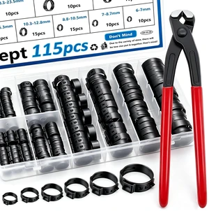 115Pcs 304 Stainless Steel Black Single Ear Hose Clamps with Ear clamp plier 6-28.6mm Crimp Hose Clamps Assortment Kit for Auto/Home Appliance/Pipe/Fuel Line Stepless hose clamp with pincer 115Pcs 304 Stainless Steel Black Single Ear Hose Clamps with Ear clamp plier 6-28.6mm Crimp Hose Clamps Assortment Kit for Auto/Home Appliance/Pipe/Fuel Line Stepless hose clamp with pincer