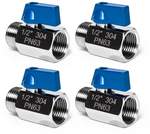 4Pack 1/2" Mini Ball Valve, 304 Stainless Steel Shut-Off Valve NPT Female x Male Thread Small Valves for Compact Space (4, 1/2 Inch) 4Pack 1/2" Mini Ball Valve, 304 Stainless Steel Shut-Off Valve NPT Female x Male Thread Small Valves for Compact Space (4, 1/2 Inch)