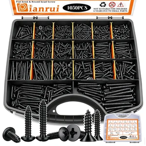1050PCS Black Wood Screws Assortment Kit, Assorted 304 Stainless Steel Screws M3/M4/M5/M6, Phillips Drive Sheet Metal Self Tapping Screw Set Marine Grade (Pan & Flat Screw) Length 1/4" to 2" 1050PCS Black Wood Screws Assortment Kit, Assorted 304 Stainless Steel Screws M3/M4/M5/M6, Phillips Drive Sheet Metal Self Tapping Screw Set Marine Grade (Pan & Flat Screw) Length 1/4" to 2"