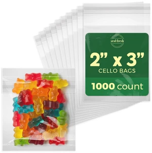 Self Sealing Cellophane Bags - 2" x 3" (1000 Count) - Clear Plastic Resealable Cello Bag - Cellophane Treat Bags, Cookie Bags for Packaging, Candy bags, Cello Bags, Pastry Bags Self Sealing Cellophane Bags - 2" x 3" (1000 Count) - Clear Plastic Resealable Cello Bag - Cellophane Treat Bags, Cookie Bags for Packaging, Candy bags, Cello Bags, Pastry Bags