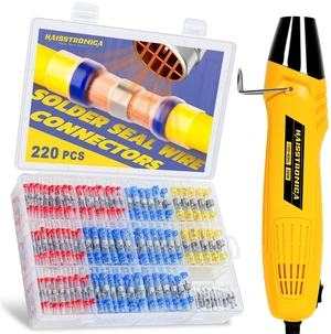 220PCS Solder Seal Connector Kit, 350W Heat Gun, AWG 26-10 Clear Sleeves, 2 Heat Settings, Focused Nozzle, 4 Color-Coded Sizes, Mini Heat Gun, Tight-Space Repairs 220PCS Solder Seal Connector Kit, 350W Heat Gun, AWG 26-10 Clear Sleeves, 2 Heat Settings, Focused Nozzle, 4 Color-Coded Sizes, Mini Heat Gun, Tight-Space Repairs