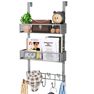 Over The Door Hanger with Coat Hooks and 2 Baskets, Rustproof & Waterproof Over The Door Hooks, Storage Organizer for Hats, Bathroom, Kitchen, Bedroom - Grey Over The Door Hanger with Coat Hooks and 2 Baskets, Rustproof & Waterproof Over The Door Hooks, Storage Organizer for Hats, Bathroom, Kitchen, Bedroom - Grey