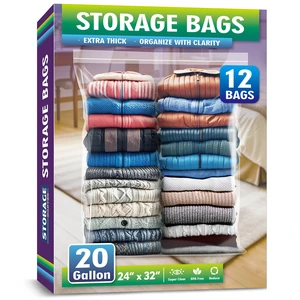 Extra Large 20 Gallon Zippered Plastic Bags for - 24'' x 32'', Ideal for Clothes Clothing, Travel, Moving, 3-mil Extra Thick Clear Plastic, 12 pack Extra Large 20 Gallon Zippered Plastic Bags for - 24'' x 32'', Ideal for Clothes Clothing, Travel, Moving, 3-mil Extra Thick Clear Plastic, 12 pack
