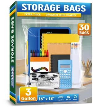 Large 3 Gallon Zippered Plastic Bags for - 16'' x 18'', Ideal for Clothes Clothing, Travel, Moving, 2-mil Thick Clear Plastic, 30 pack Large 3 Gallon Zippered Plastic Bags for - 16'' x 18'', Ideal for Clothes Clothing, Travel, Moving, 2-mil Thick Clear Plastic, 30 pack