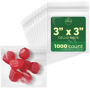 Self Sealing Cellophane Bags - 3" x 3" (1000 Count) - Clear Plastic Resealable Cello Bag - Cellophane Treat Bags, Cookie Bags for Packaging, Candy bags, Cello Bags, Pastry Bags Self Sealing Cellophane Bags - 3" x 3" (1000 Count) - Clear Plastic Resealable Cello Bag - Cellophane Treat Bags, Cookie Bags for Packaging, Candy bags, Cello Bags, Pastry Bags