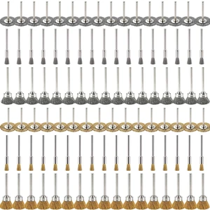 100 Pcs Steel Rotary Tool Small Wire Brush Wheel Set, 1/8 inch Shank Brass & Carbon Stainless Wire Brushes Accessories Kit Cup Wheels & Pen-end fit Rotary Tools for Dremmel Metal Rust Removal 100 Pcs Steel Rotary Tool Small Wire Brush Wheel Set, 1/8 inch Shank Brass & Carbon Stainless Wire Brushes Accessories Kit Cup Wheels & Pen-end fit Rotary Tools for Dremmel Metal Rust Removal
