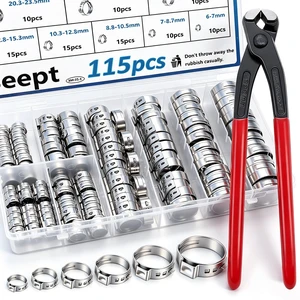 115Pcs 10-Sizes 304 Stainless Steel Single Ear Hose Clamps with Ear clamp plier 6-28.6mm Crimp Hose Clamps Assortment Kit for Auto/Home Appliance/Pipe/Fuel Line Stepless hose clamp with pincer 115Pcs 10-Sizes 304 Stainless Steel Single Ear Hose Clamps with Ear clamp plier 6-28.6mm Crimp Hose Clamps Assortment Kit for Auto/Home Appliance/Pipe/Fuel Line Stepless hose clamp with pincer