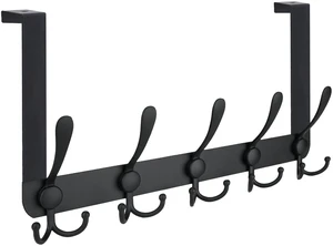 Over The Door Hooks, 5 Heavy Duty Tri Coat Rack All Metal Coat Hanger for Bathroom Bedroom Dorm (Matte Black, 1PK, Fit 1-3/4" Doors) Over The Door Hooks, 5 Heavy Duty Tri Coat Rack All Metal Coat Hanger for Bathroom Bedroom Dorm (Matte Black, 1PK, Fit 1-3/4" Doors)