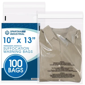 10 X 13 (100 Count) Self Seal Clear Poly Bags with Suffocation Warning for Packaging, T Shirts - Permanent Adhesive 10 X 13 (100 Count) Self Seal Clear Poly Bags with Suffocation Warning for Packaging, T Shirts - Permanent Adhesive