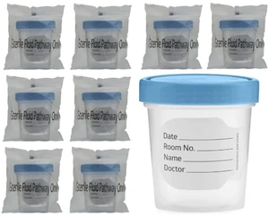 Sterile Specimen Cups 4 oz, Urine Collection Cups 8 Pack Individually bagged sterile cups with screw-on lids for urine collection, specimen testing, and secure sample handling Sterile Specimen Cups 4 oz, Urine Collection Cups 8 Pack Individually bagged sterile cups with screw-on lids for urine collection, specimen testing, and secure sample handling