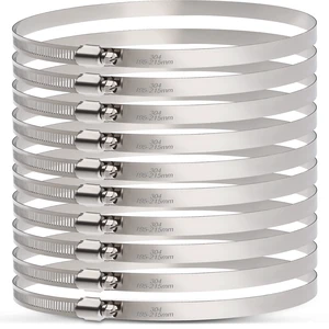 Large Hose Clamps, 10 Pack 8 Inch Stainless Steel Hose Clamps Adjustable from 7-3/4"-8-1/2"/195-215mm, Metal Worm Gear Duct Clamp for Air Ducting, Dryer Vent Hose, Fuel Line, Automotive Large Hose Clamps, 10 Pack 8 Inch Stainless Steel Hose Clamps Adjustable from 7-3/4"-8-1/2"/195-215mm, Metal Worm Gear Duct Clamp for Air Ducting, Dryer Vent Hose, Fuel Line, Automotive