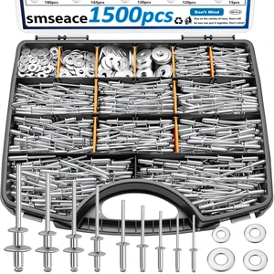 1500Pcs Pop Rivets with 304 Stainless Steel Washers Assortment Kit Packed in Handheld Box 14-Sizes (3/32" 1/8" 5/32" 3/16"1/4") Assorted Blind Rivets for Metal,Furniture,Automotive,Instrument 1500Pcs Pop Rivets with 304 Stainless Steel Washers Assortment Kit Packed in Handheld Box 14-Sizes (3/32" 1/8" 5/32" 3/16"1/4") Assorted Blind Rivets for Metal,Furniture,Automotive,Instrument