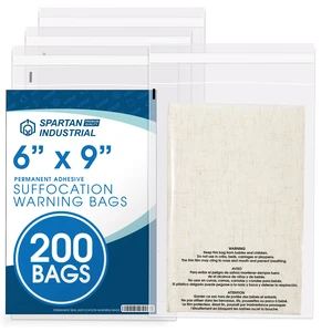 6 X 9 (200 Count) Self Seal Clear Poly Bags with Suffocation Warning for Packaging, Shipping - Permanent Adhesive 6 X 9 (200 Count) Self Seal Clear Poly Bags with Suffocation Warning for Packaging, Shipping - Permanent Adhesive