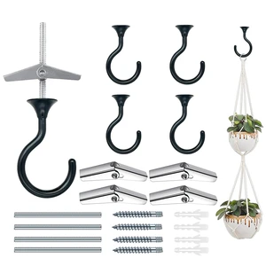 Heavy Duty Ceiling Hooks for Hanging Plants 4 Pack (Black) Holds 30 lbs on wood & concrete, 20 lbs on drywall; 2.4" rustproof swag hook for string lights, lanterns & patio use Heavy Duty Ceiling Hooks for Hanging Plants 4 Pack (Black) Holds 30 lbs on wood & concrete, 20 lbs on drywall; 2.4" rustproof swag hook for string lights, lanterns & patio use
